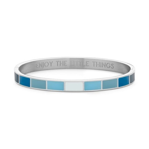 Bracelet/jonc Co88 France en acier inoxydable argenté et émail bleu clair, bleu foncé et blanc