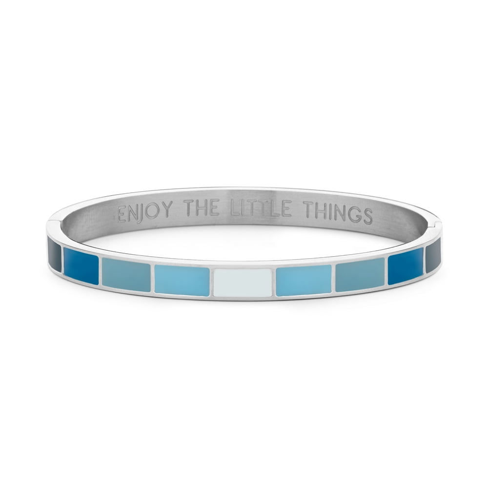 Bracelet/jonc Co88 France en acier inoxydable argenté et émail bleu clair, bleu foncé et blanc