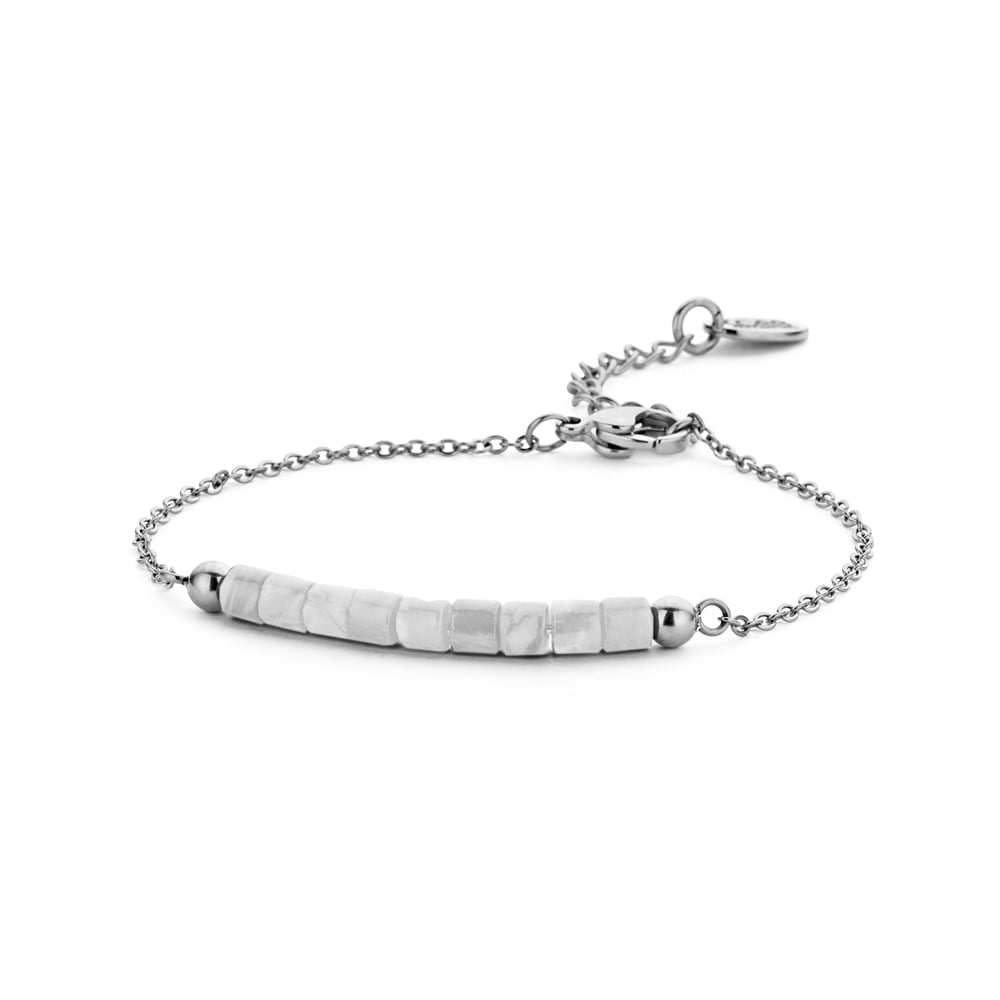 8CB-90377 Bracelet Co88 France acier inoxydable argenté avec perles blanches