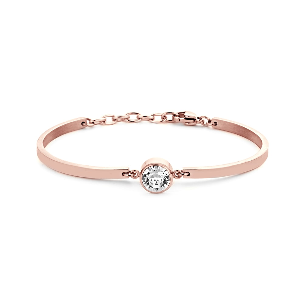 Bracelet mi-jonc Co88 France en acier inoxydable rose gold et zircon blanc