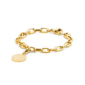 Bracelet Co88 France en acier inoxydable doré, maille forçat et médaille