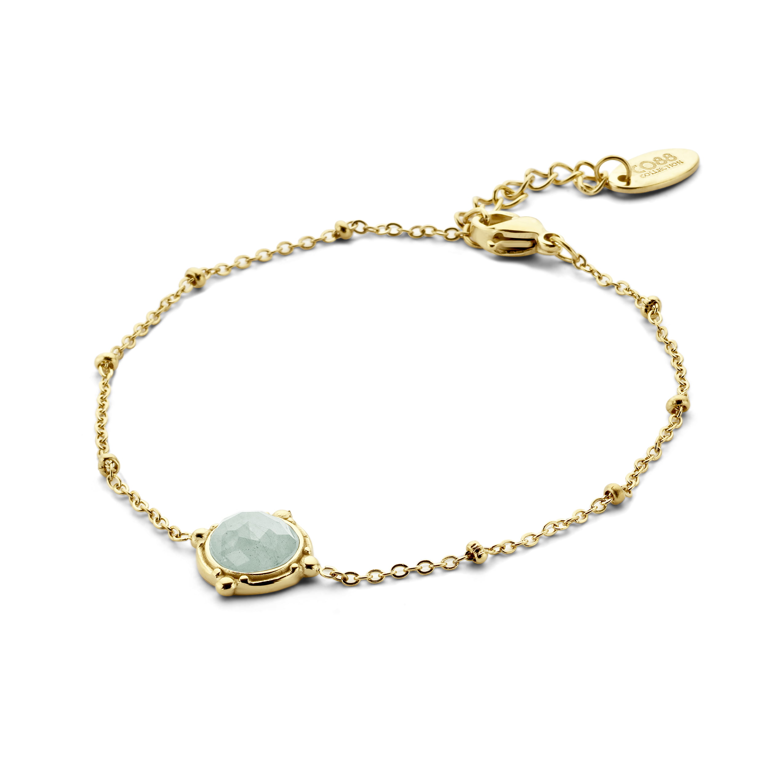 8CB-90657 Bracelet MELANIE en acier inoxydable doré avec pierre amazonite