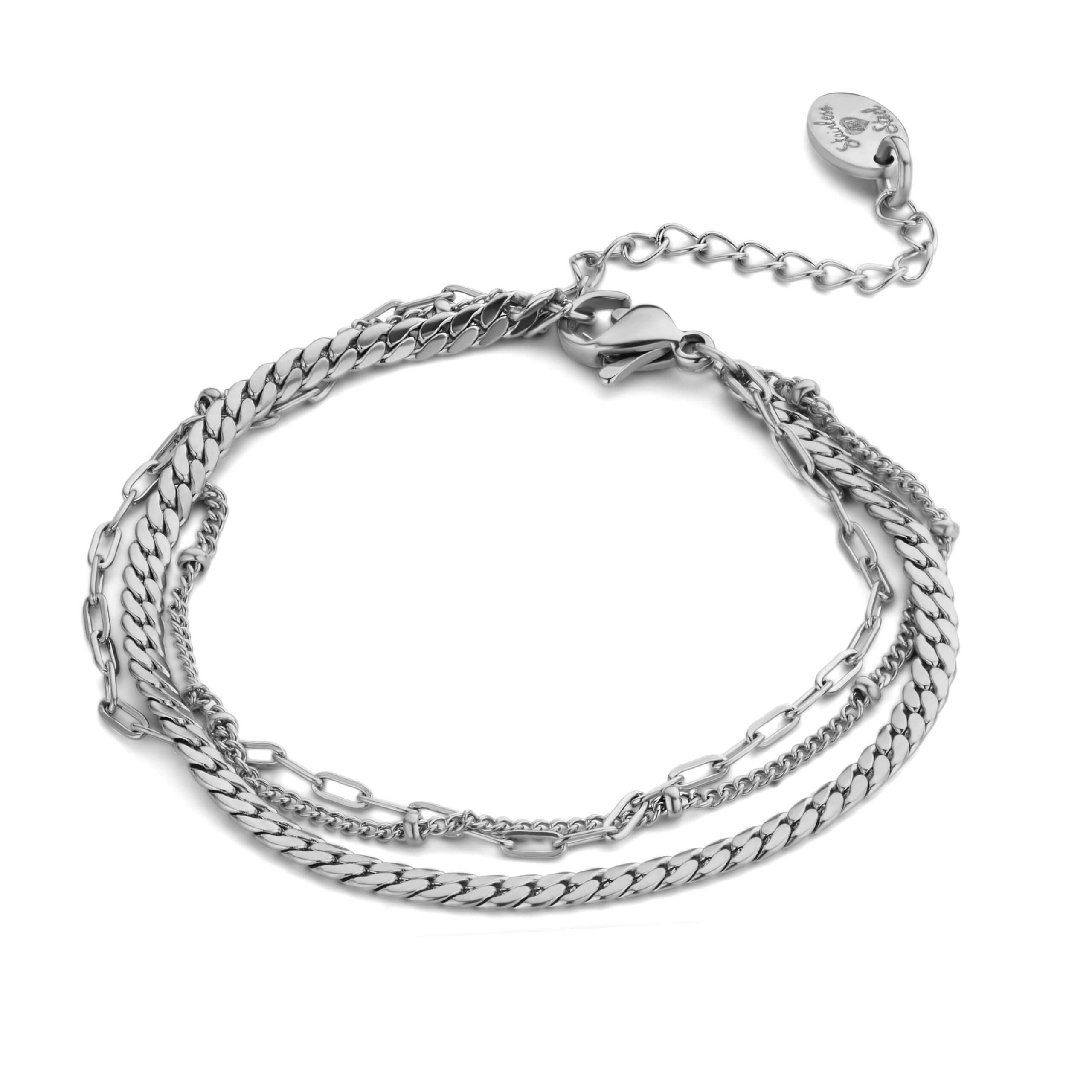 8CB-90705 Bracelet Co88 France multichaine argenté, maille forcat, maille figaro, maille gourmette