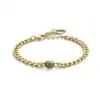 Bracelet Co88 France en acier inoxydable doré, maille figaro et pierre naturelle verte