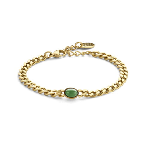 Bracelet Co88 France en acier inoxydable doré, maille figaro et pierre naturelle verte