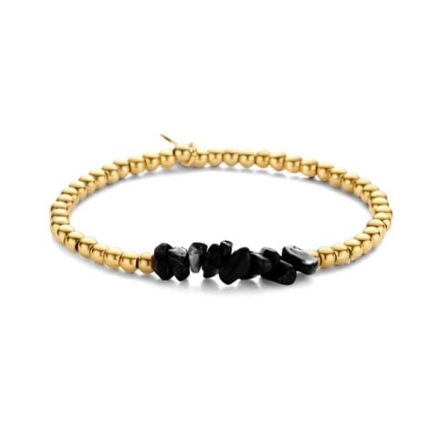Bracelet Co88 France en acier inoxydable doré avec pierres naturelles noires
