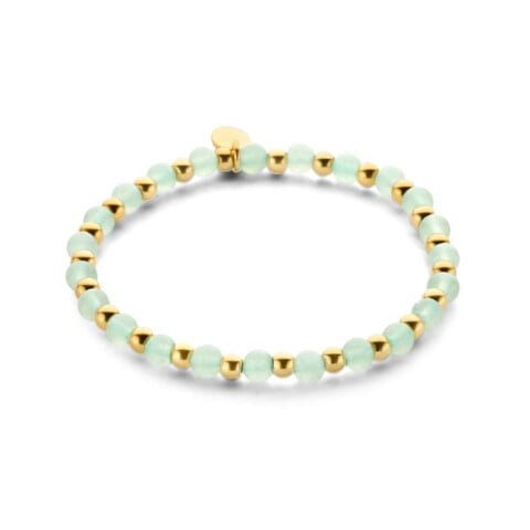 Bracelet Co88 France en pierres naturelles vertes orné d'acier inoxydable doré
