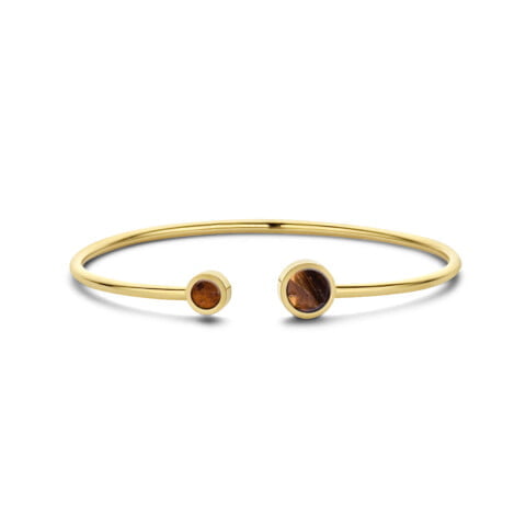 Bracelet jonc Co88 France en acier inoxydable doré et pierre naturelle oeil de tigre