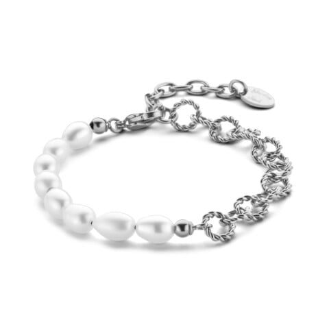 Bracelet Co88 France en acier inoxydable argenté et perle d'eau douce