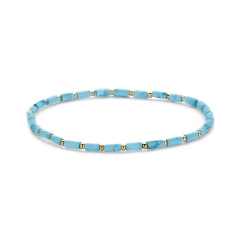 Bracelet Co88 France en perles bleues orné d'acier inoxydable doré