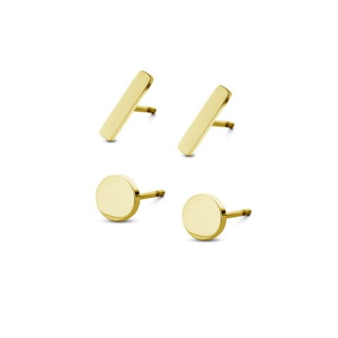 Boucles d'oreilles/puces d'oreilles Co88 France en acier inoxydable doré, motif barre et cercle