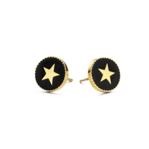 Boucles d'oreilles/puces d'oreilles Co88 France en acier inoxydable doré et motif étoilé sur fond noir