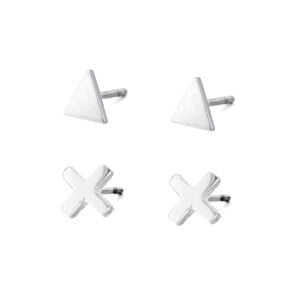 Boucles d'oreilles, puces d'oreilles Co88 France en acier inoxydable argenté, motif triangle, croix