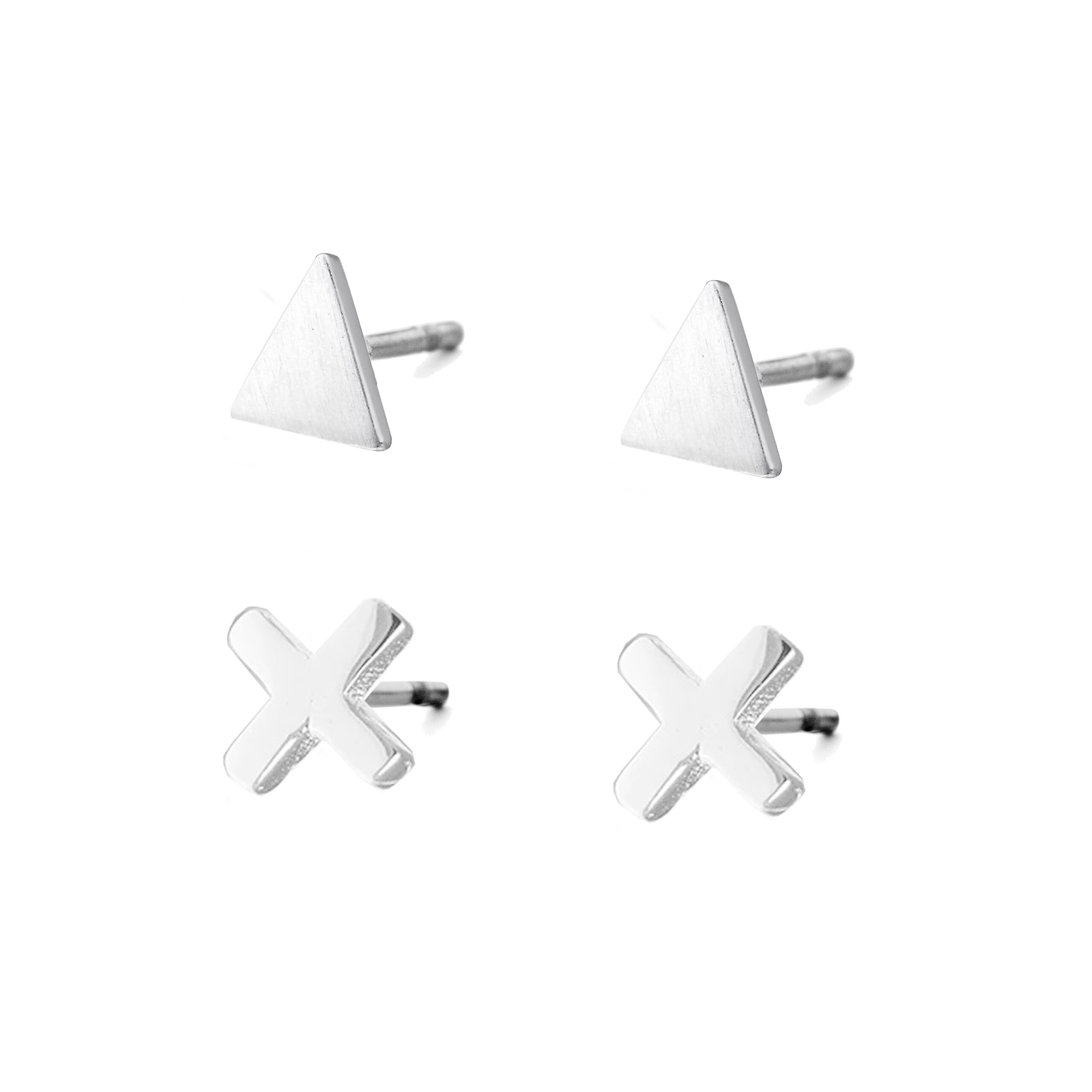 8CE-70030 Boucles d'oreilles, puces d'oreilles Co88 France en acier inoxydable argenté, motif triangle, croix