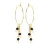8CE-70393 Boucles d'oreilles Co88 France en acier inoxydable doré et pierres naturelles noires