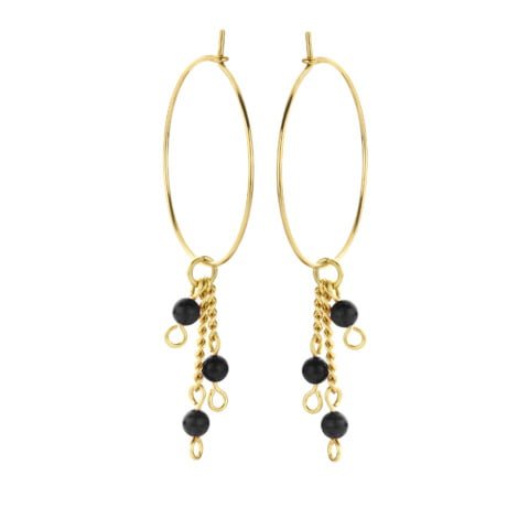 Boucles d'oreilles Co88 France en acier inoxydable doré et pierres naturelles noires