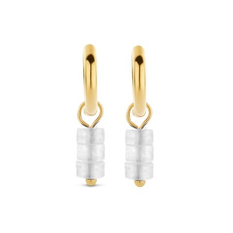 Boucles d'oreilles pendantes Co88 France en acier inoxydable doré et pierres naturelles blanches