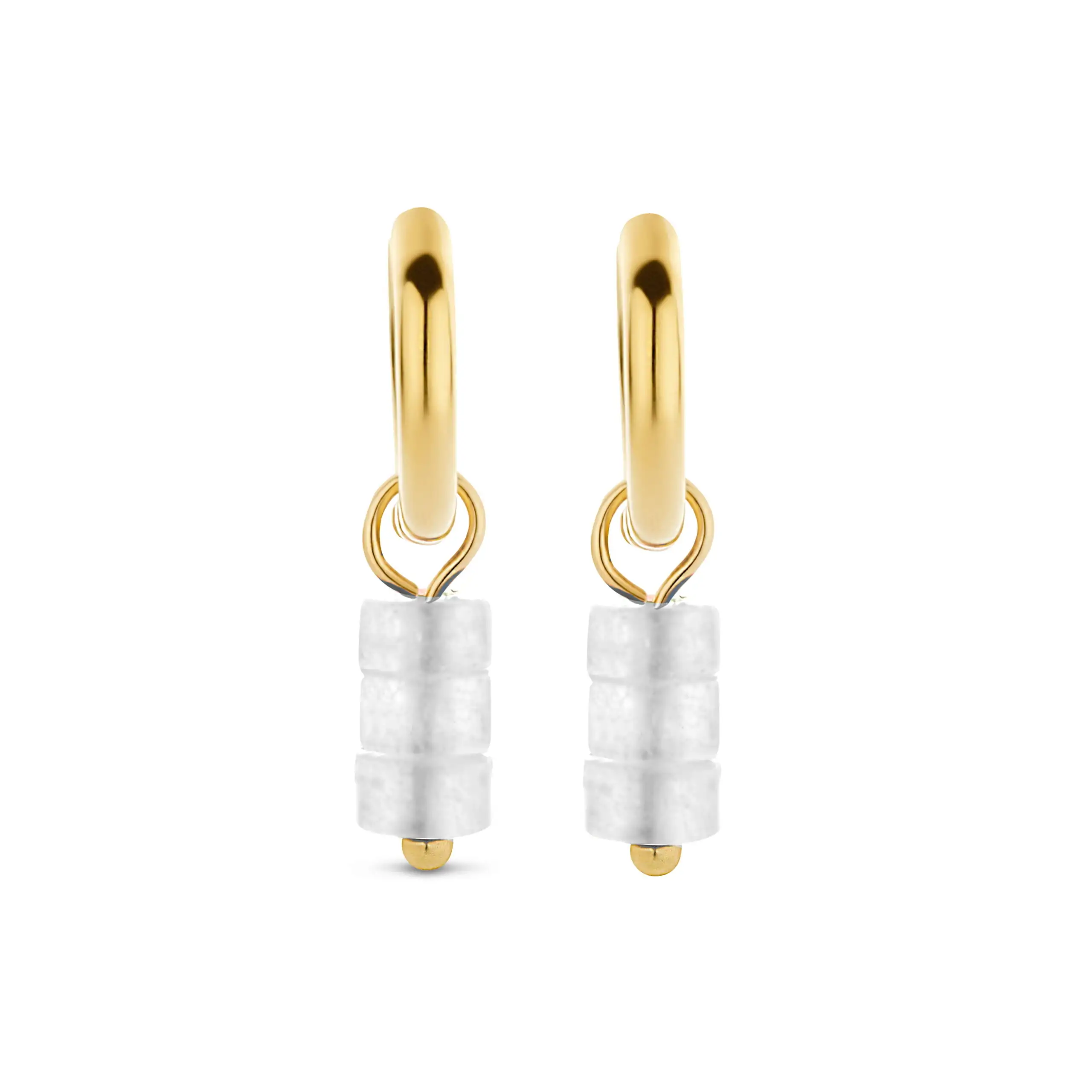 Boucles d'oreilles pendantes Co88 France en acier inoxydable doré et pierres naturelles blanches