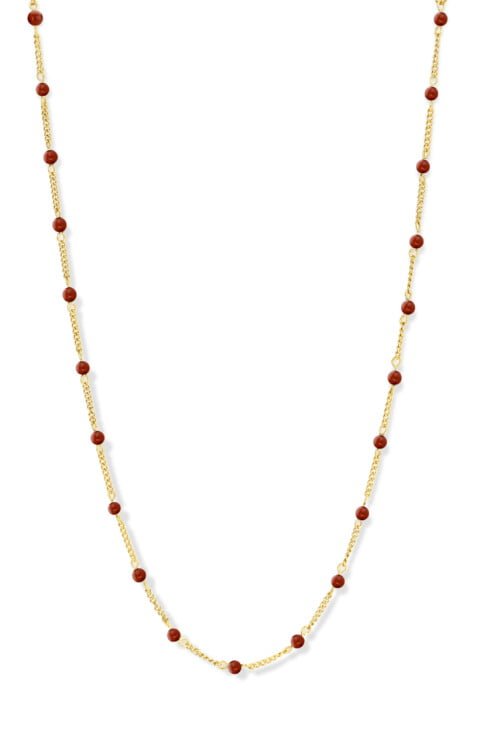 Collier Co88 France en acier inoxydable doré et pierres naturelles rouges