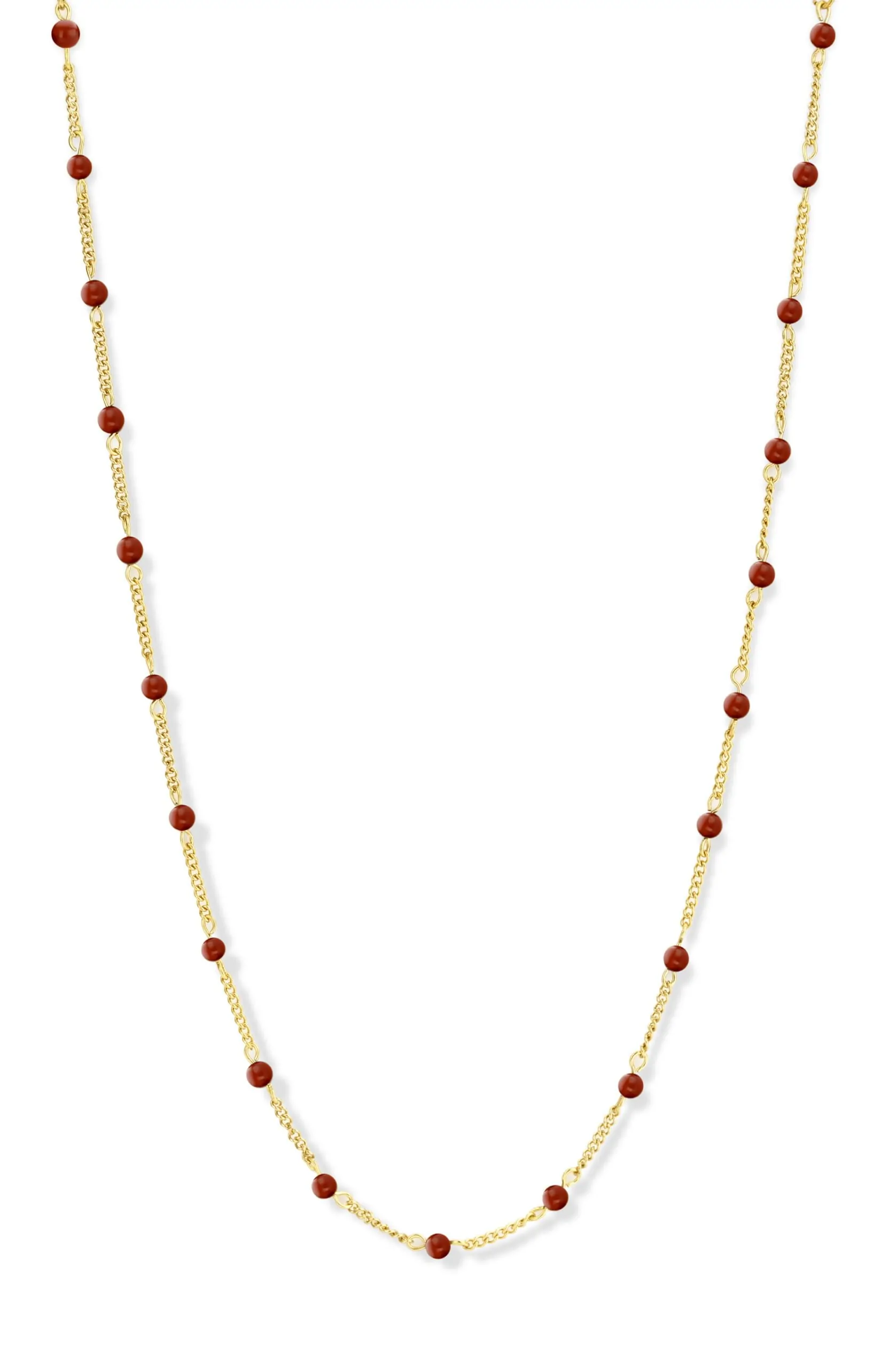 Collier Co88 France en acier inoxydable doré et pierres naturelles rouges