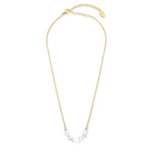 Collier Co88 France en acier inoxydable doré et pierres naturelles blanches