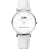 8CW-10079 Bracelet Co88 France en cuir blanc et acier inoxydable argenté, cadrant blanc
