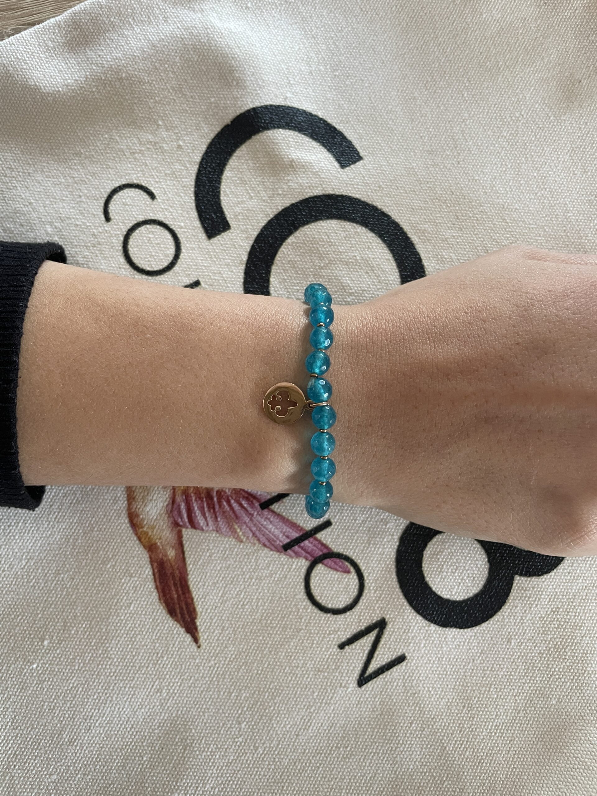 8CB-40014-2 Bracelet Co88 France en acier inoxydable rose gold et pierres naturelles bleues