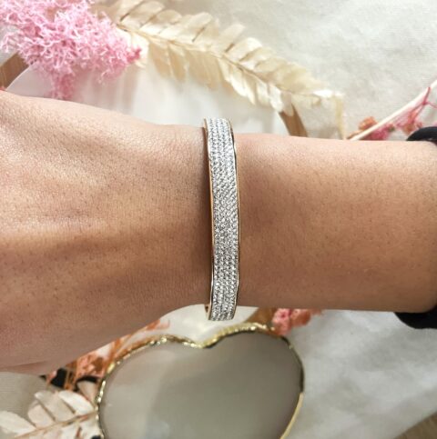Bracelet/jonc en acier inoxydable rose gold et zircon blanc