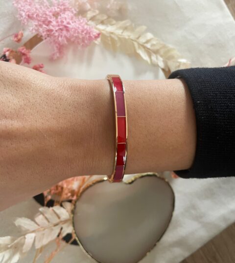 Bracelet/jonc en acier inoxydable rose gold et émail rouge