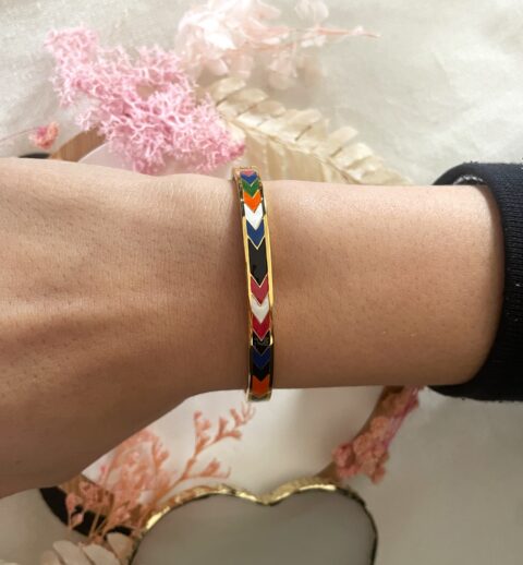 Bracelet/jonc Co88 France en acier inoxydable doré et émail multicolore