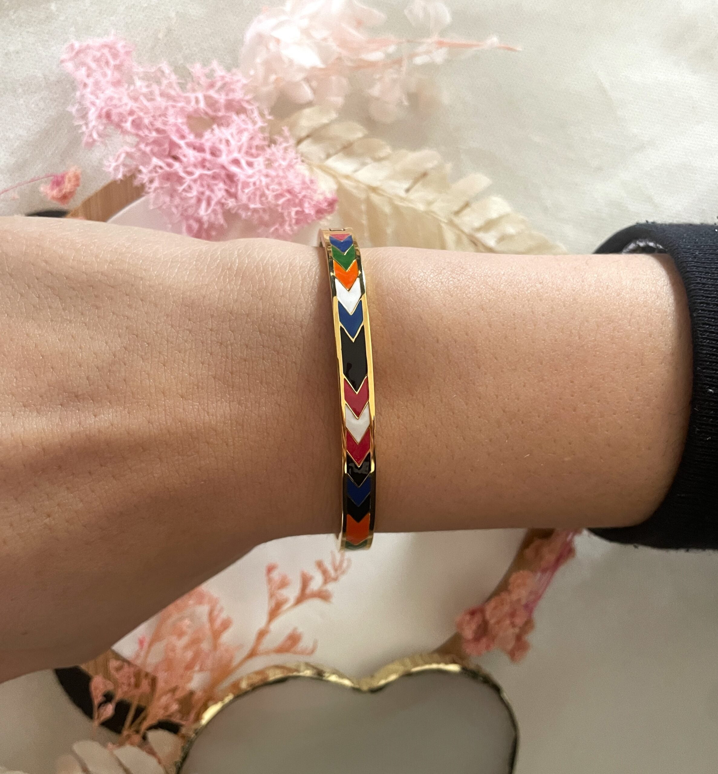 Bracelet/jonc Co88 France en acier inoxydable doré et émail multicolore