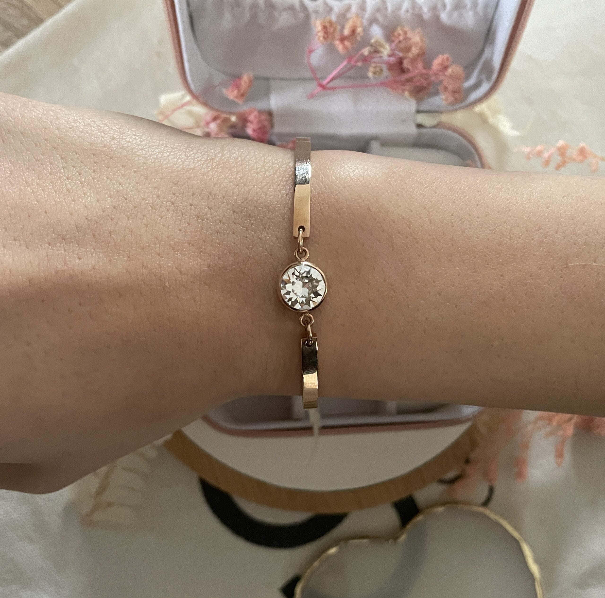 Bracelet Co88 France en acier inoxydable rose gold avec zircon blanc