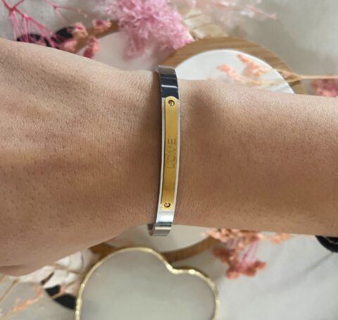 Bracelet/jonc Co88 France en acier inoxydable argenté motive love