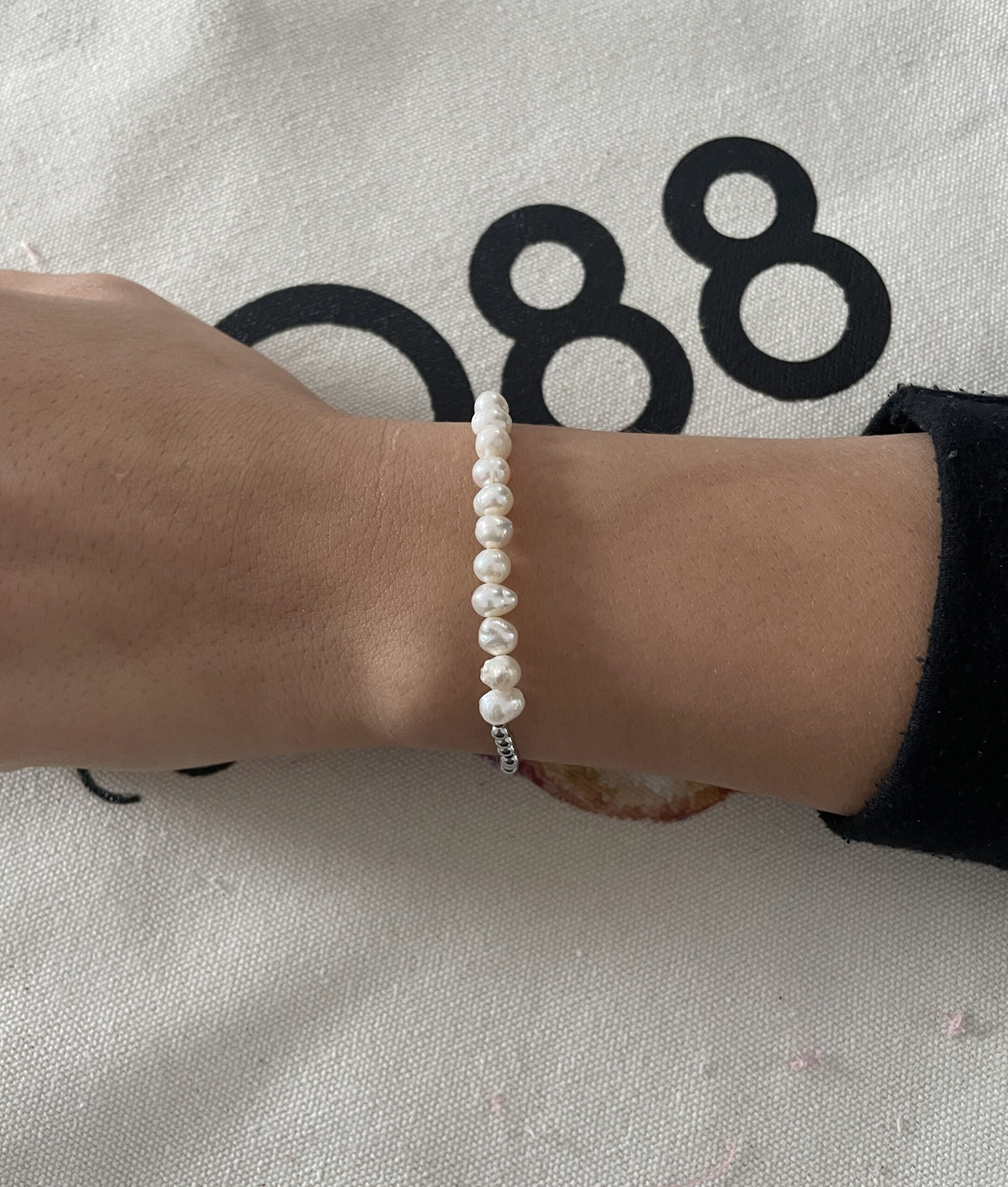 Bracelet Co88 France en acier inoxydable argenté et perle d'eau douce