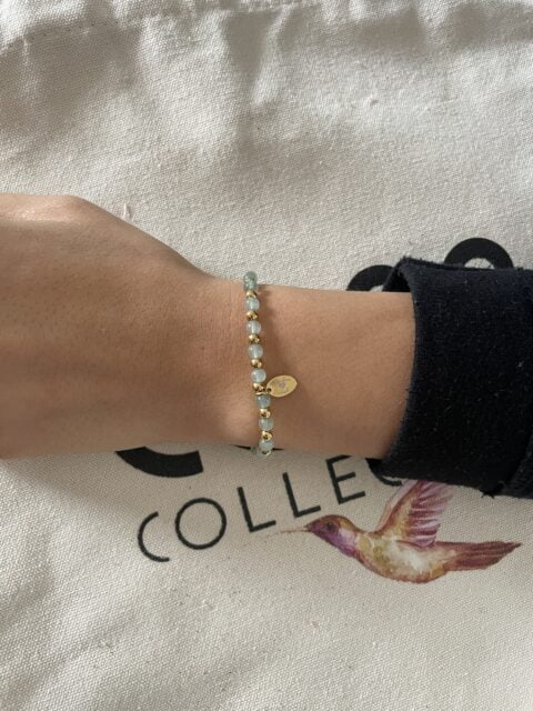 Bracelet Co88 France en acier inoxydable doré et pierre naturelle verte