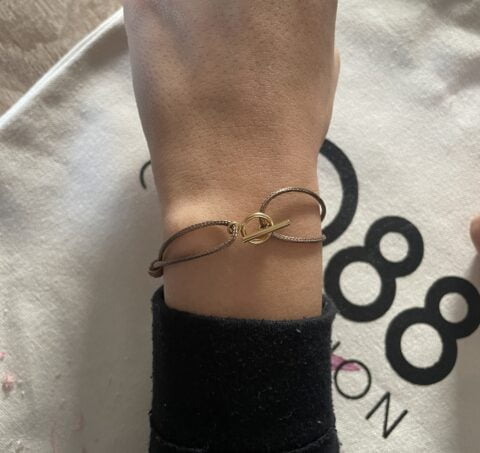 bracelet co88 France fermoir T en acier inoxydable doré et tissu marron