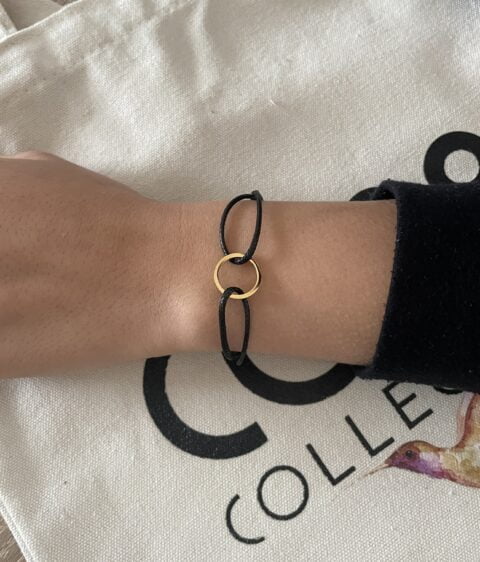 Bracelet MARIE Co88France en acier inoxydable et tissu noir