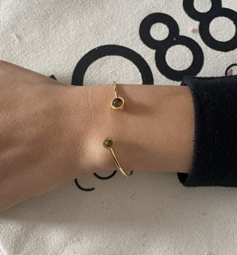 Bracelet Co88 France en acier inoxydable doré et pierre naturelle oeil de tigre