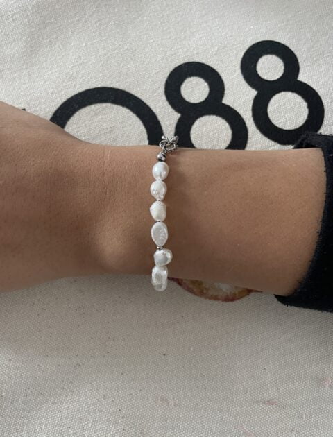 Bracelet Co88 France en acier inoxydable argenté et perle d'eau douce