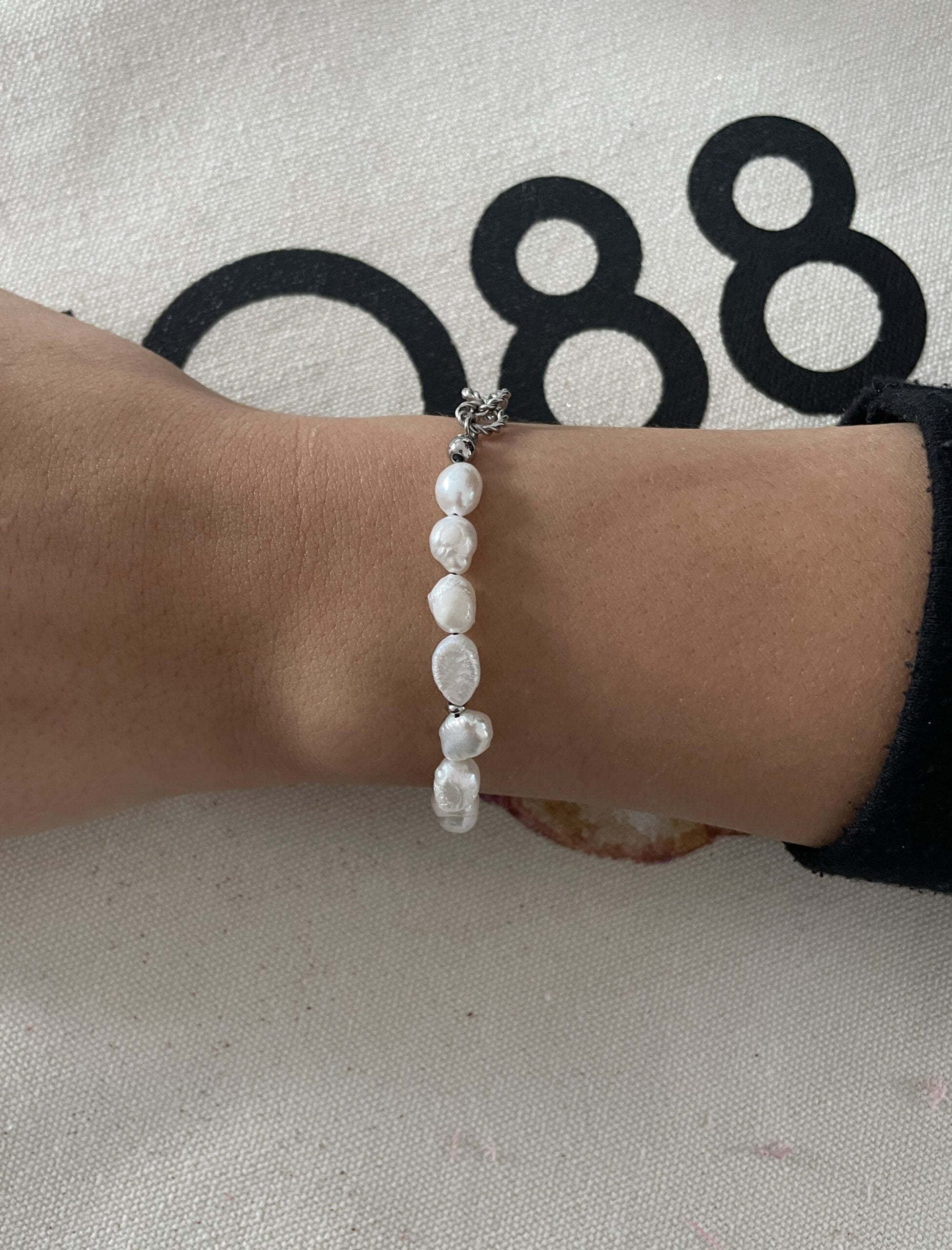 Bracelet Co88 France en acier inoxydable argenté et perle d'eau douce