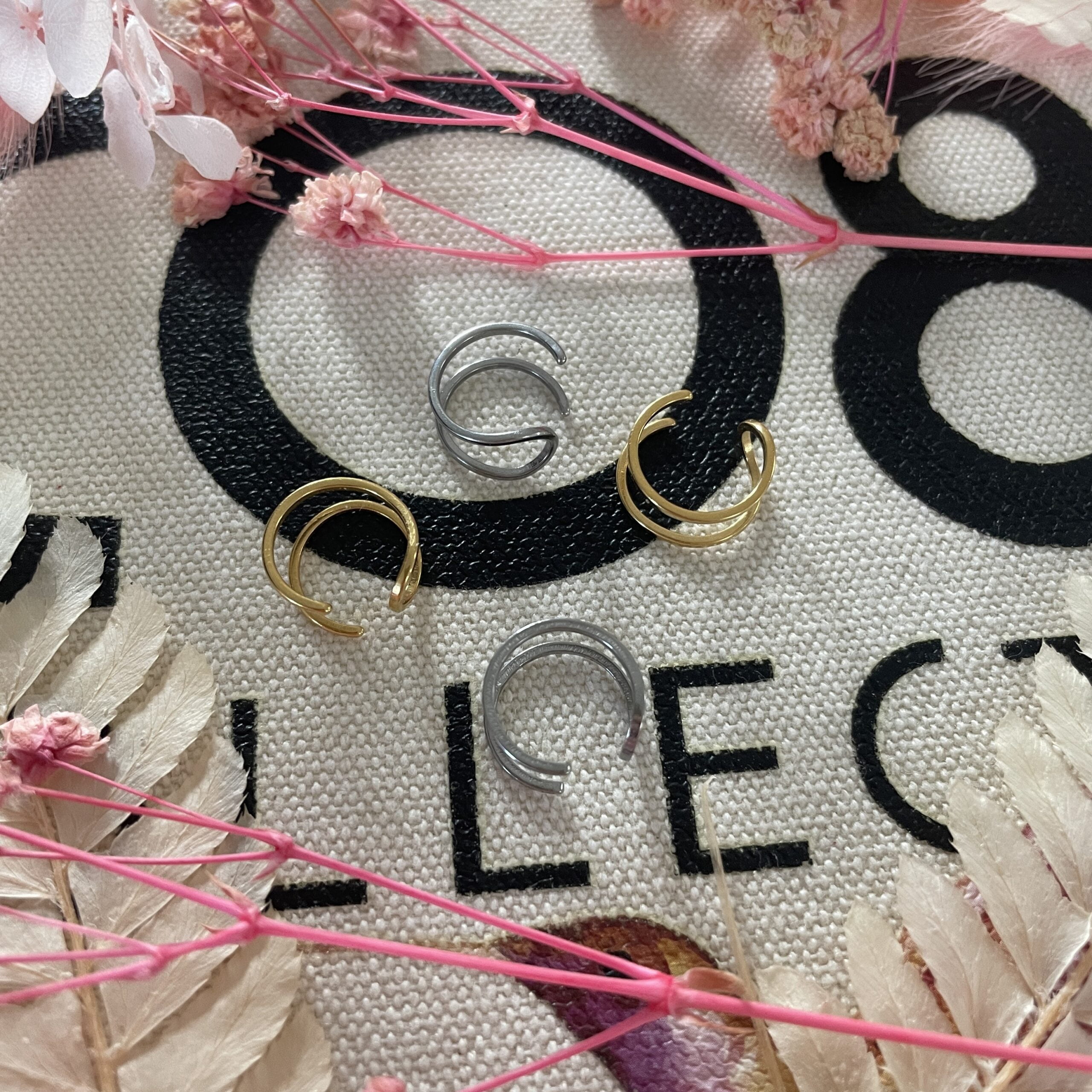 8CE-70399-2 Boucles d'oreilles/bagues d'oreilles Co88 France en acier inoxydable doré et argenté