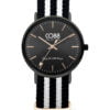 8CW-10036 Montre Co88 France en tissu noir et blanc et acier inoxydable rose gold