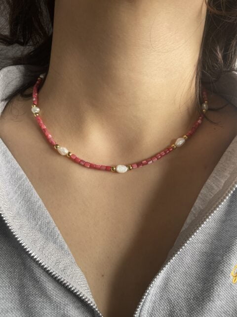 Collier Co88 France en acier inoxydable doré et perles nacrée, perles d'eau douce
