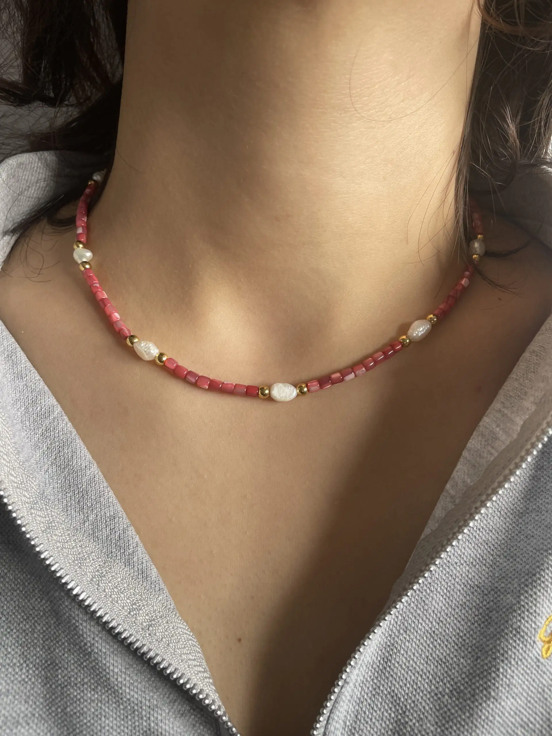 Collier Co88 France en acier inoxydable doré et perles nacrée, perles d'eau douce