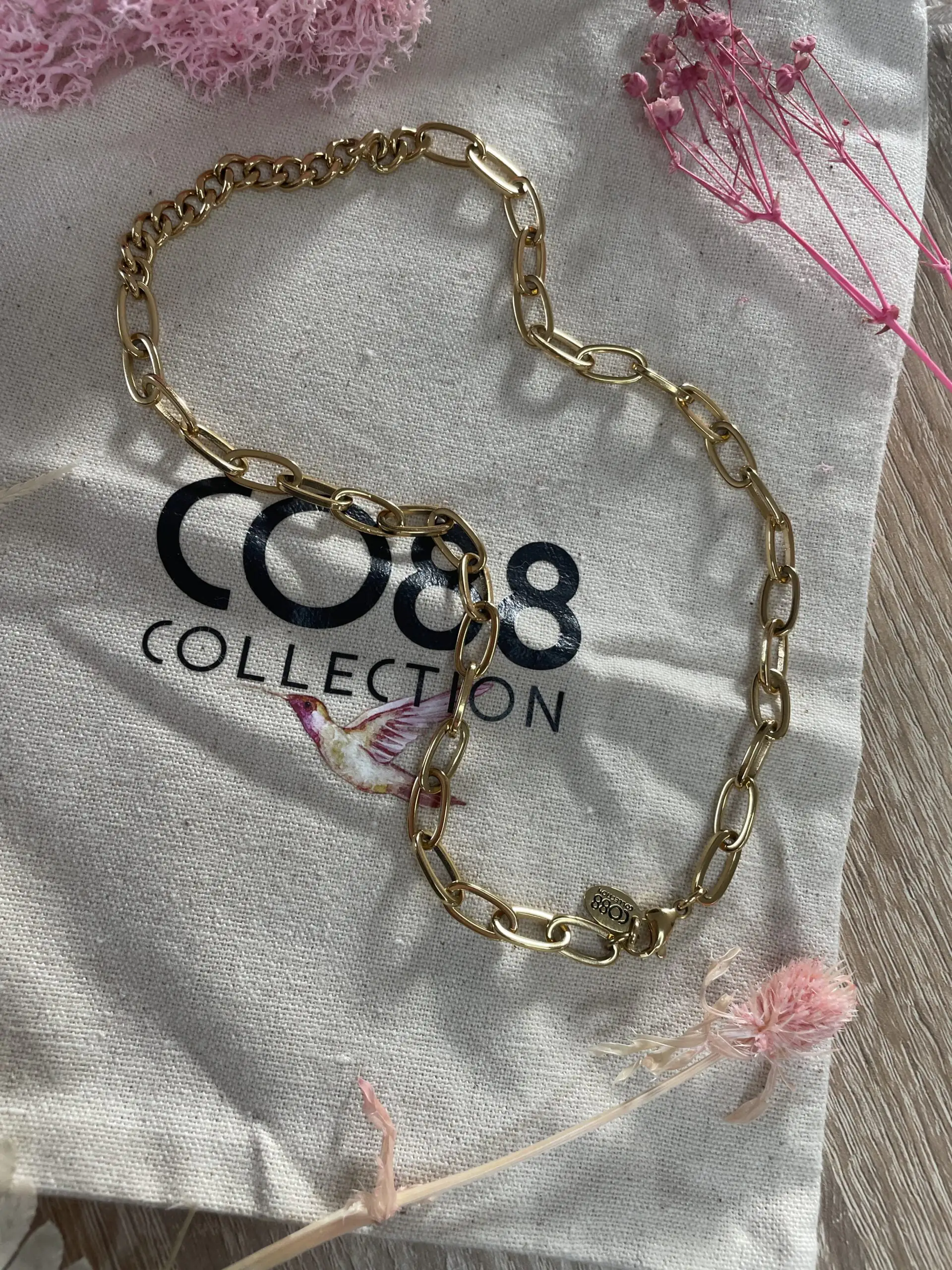 Collier Co88 France en acier inoxydable doré et maille forçat