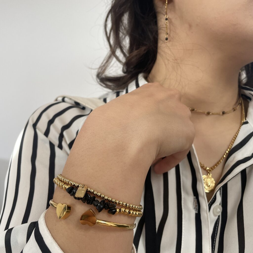 Composition de bijoux, stacking layering Co88France bijoux acier inoxydable doré