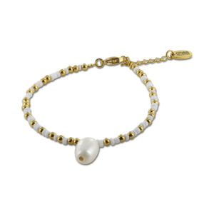 Bracelet Co88 France en acier inoxydable et perles blanches, pampille perle d'eau douce