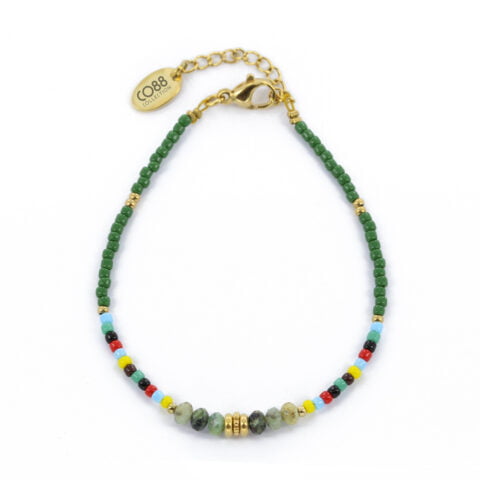 Bracelet Co88 France en perles colorées et acier inoxydable doré