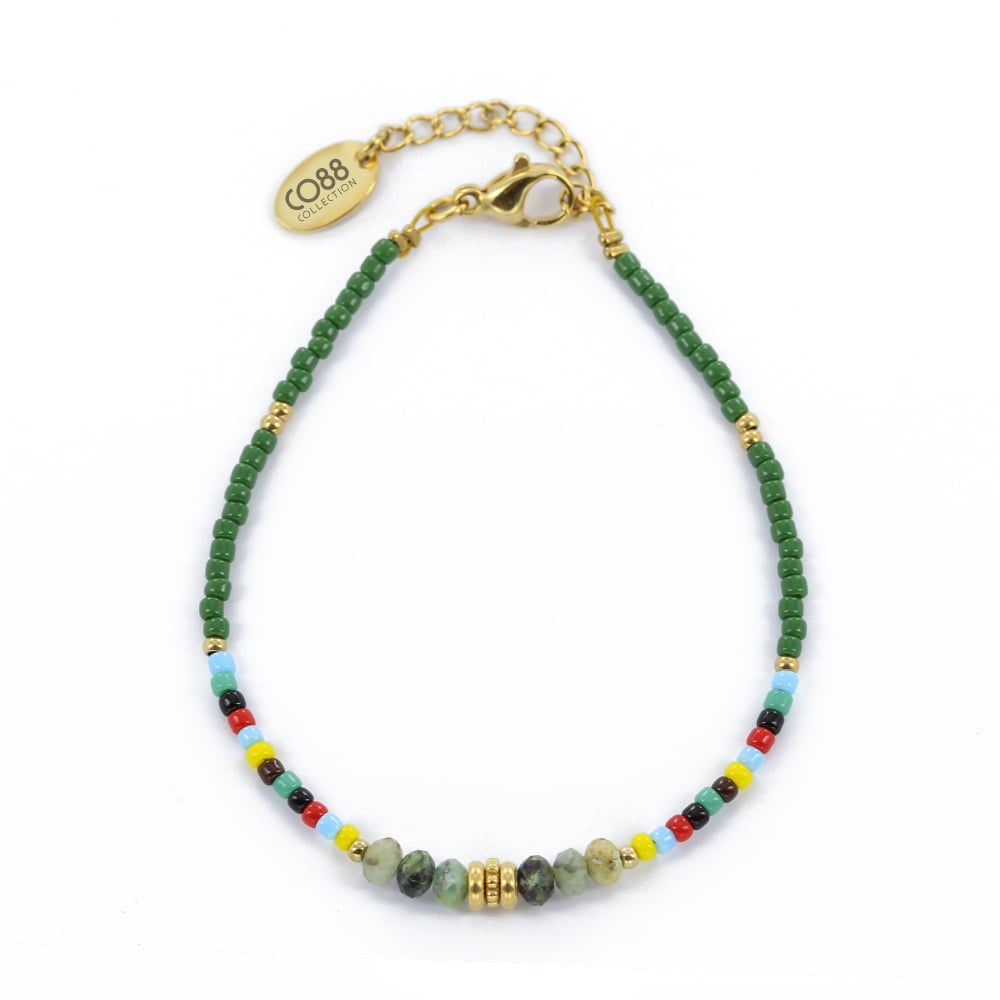 Bracelet Co88 France en perles colorées et acier inoxydable doré