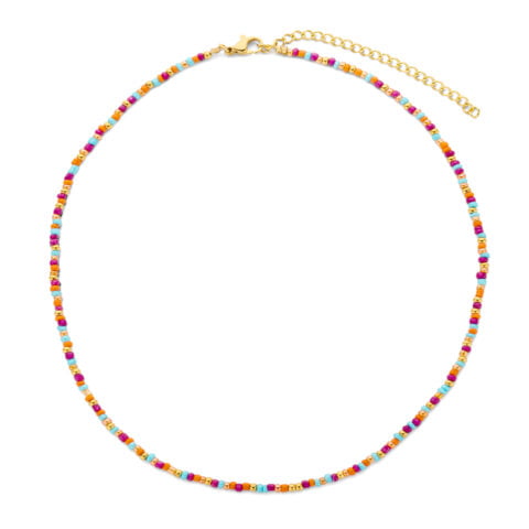 Collier Co88 France en perles multicolores orné de perles dorées en acier inoxydable